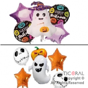 SET DE GLOBOS METALIZADO HALLOWEEN FANTASMA 5 UNIDADES 